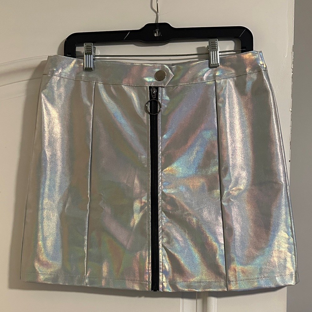 Allegra K Iridescent Mini Skirt with Zipper